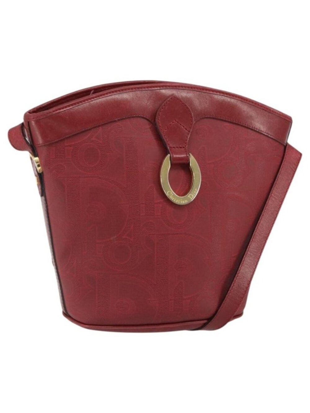 Authentic Christian Dior Trotter Canvas Shoulder Bag PVC Red Gold